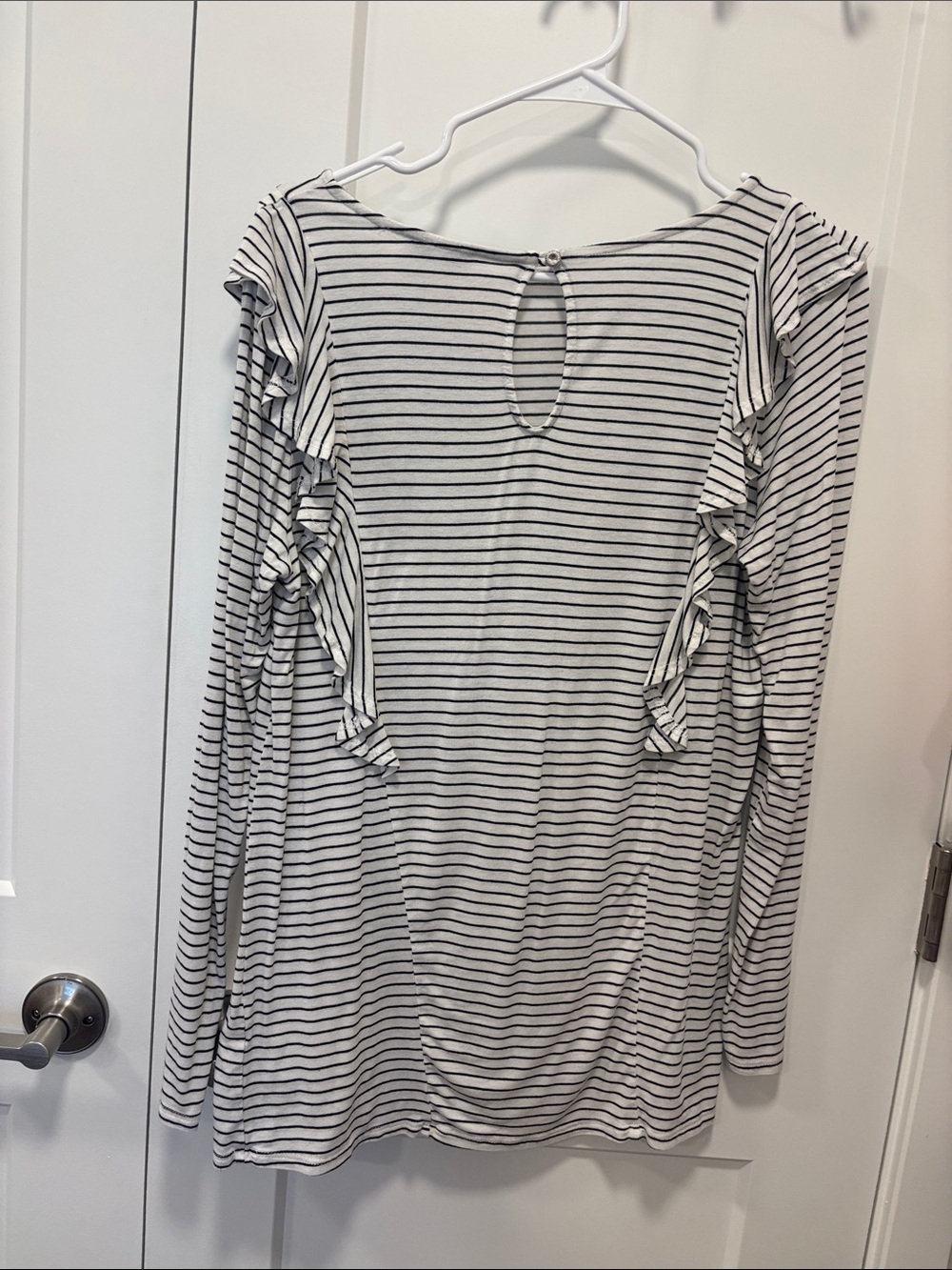 white birch Black & White Striped Ruffle-Trim Long Sleeve Top - Picture 5 of 5